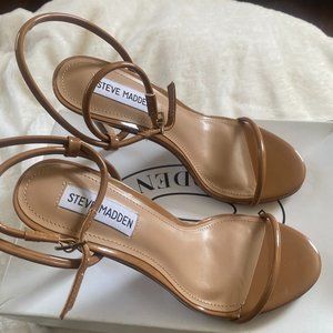 Steve Madden Fate Camel Patent Leather Ankle Strap Sandal